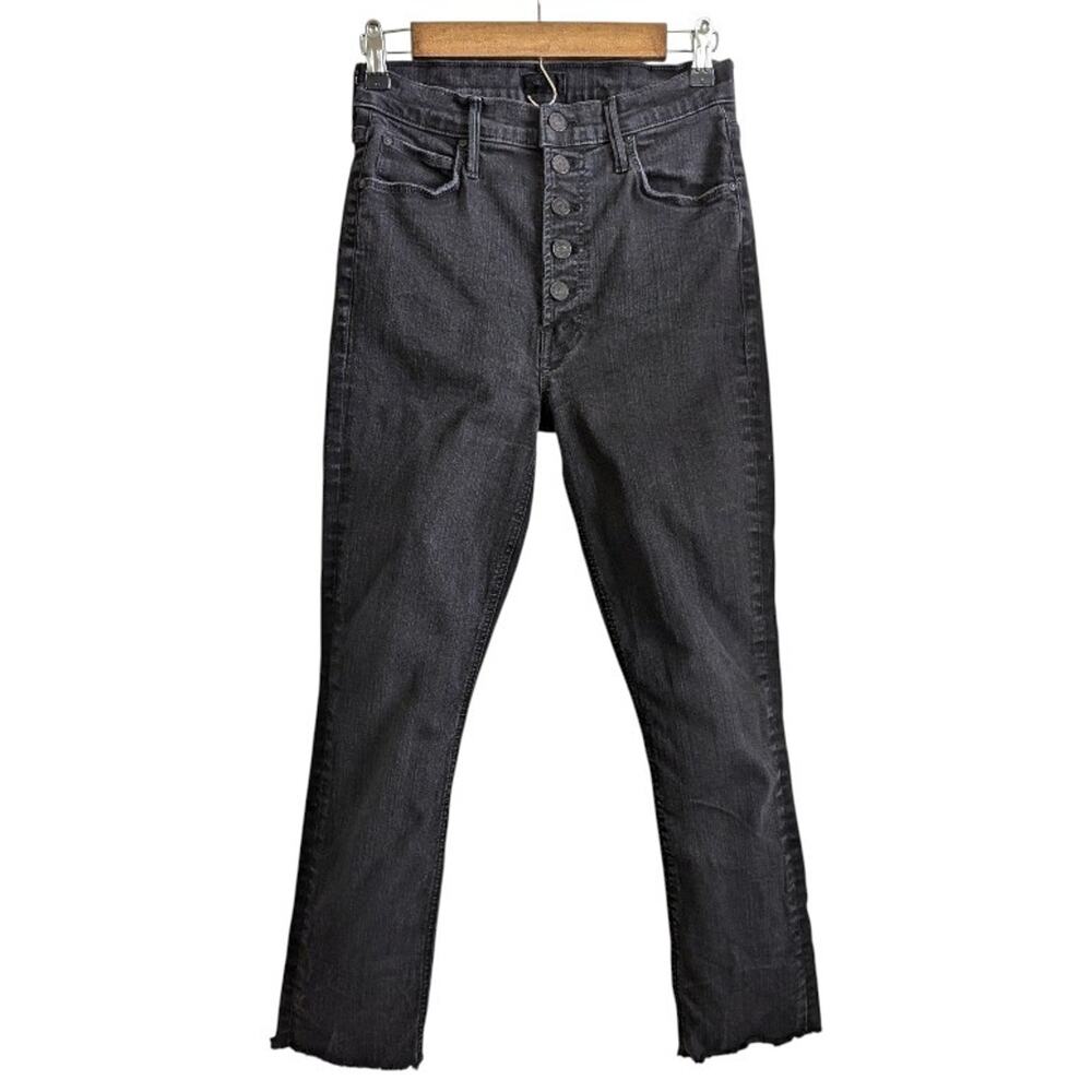Mother Womens The Pixie Ankle Fray Jeans 30 Not Guilty Black Button Fly Mid Rise